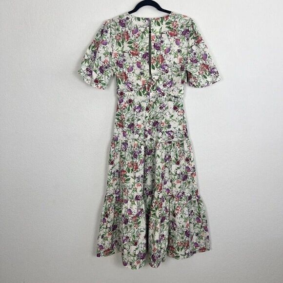 ZARA NWT Ivory Cream Floral Tiered Midi Dress Botanical Front Knot Size Small - Picture 3 of 12